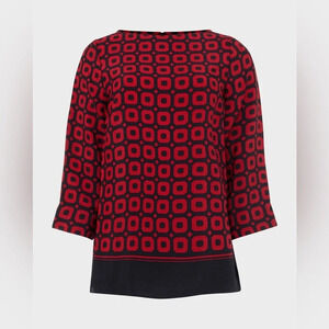 Hobbs London MARCIA GEO CREW NECK BLOUSE in Red/Navy